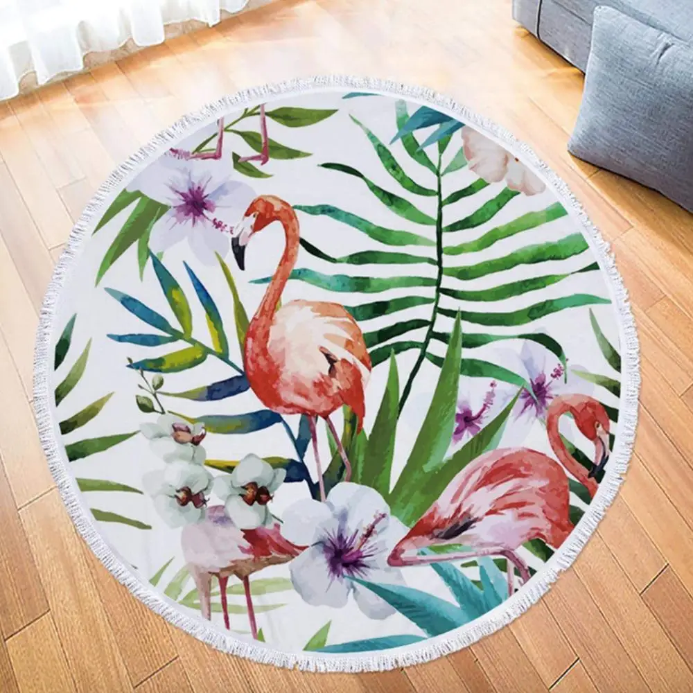 Microfiber Thick Round Beach Towel Blanket Large Mat Printed Tropical Plants Beach Towel for Travel Picnic Carpet Yoga Mat