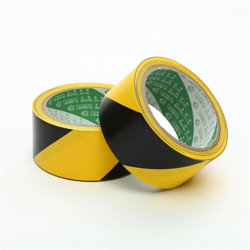 1PC PVC Black Yellow Warning Tape Self Adhesive Safety Film Sticker Warning Tape For Workplace Safety Floor Marking Warning Tape