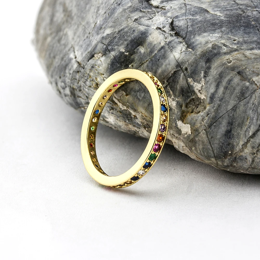 AIBEF Classic Simple Color Ring AAA Rainbow Mini Crystal Wedding Rings For Bridal Christmas Gift Women Jewelry Engagement Ring