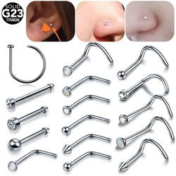 1PC G23 Titanium Nose Screw Stud Nostril Earring Piercings CZ Opal Twist Curve Nose Bone Stud Rings Body Piercings Jewelry 20G