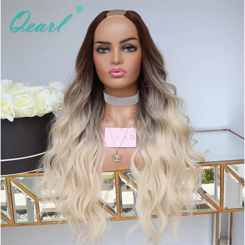 Two Tone Colored Human Hair Wigs for Women 2x4 U Part Wig Glueless Cheap Loose Deep Wave Virgin Hair  200% Thick Density Qearl