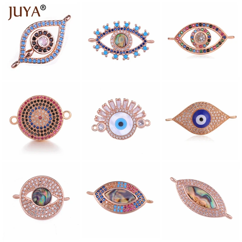 Fashion Copper Zircon Evil Eye Charms Connectors Accessories For Jewelry Making Components Hand Made DIY Bracelets Decoration