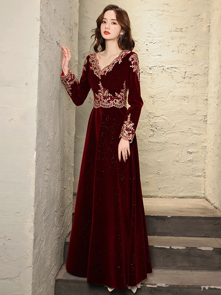 Customized party gowns evening dress long sleeve custom-made formal prom dresses