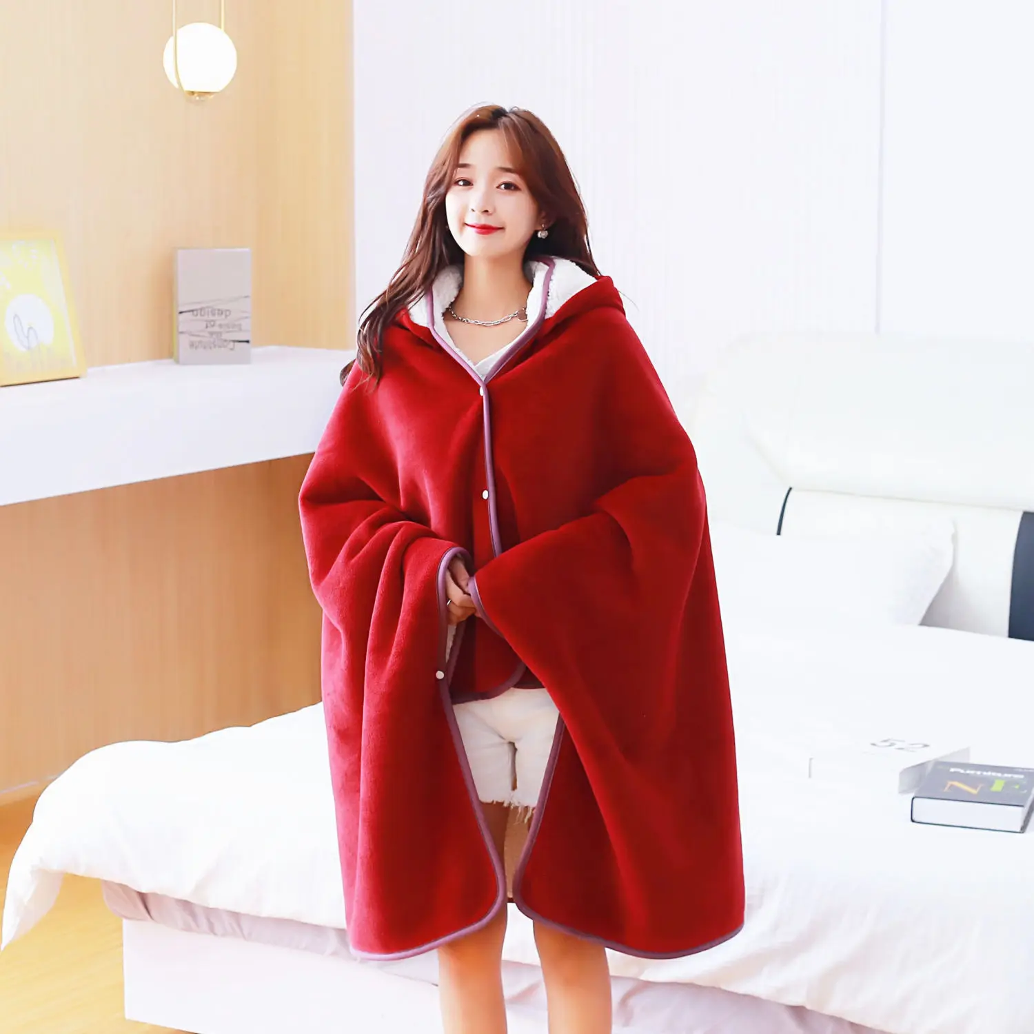 Textile City Winter Heavy Thick Hooded Blanket Antistatic Fleece Warm Bedspread Soft Throw Blanket Hoodie Home Solid Towel