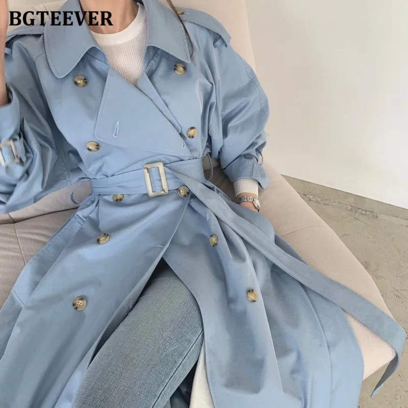 

BGTEEVER Stylish Oversized Women Long Trench Coats 2021 Autumn Winter Double Breasted Belted Loose Casual Female Long Overcoat