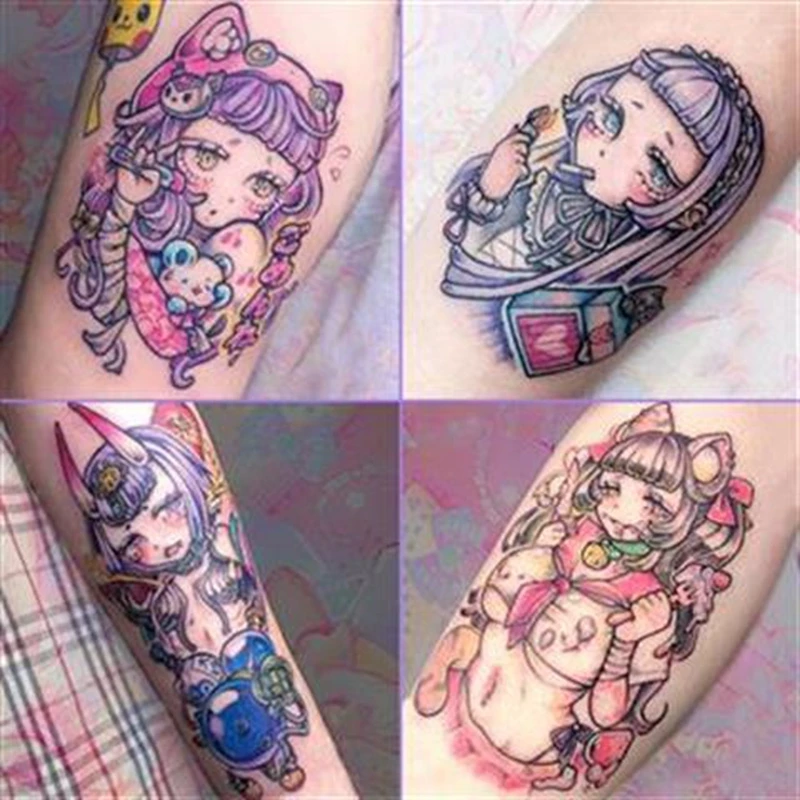 9pc/Set Dark Cartoon Girl Temporary Tattoo Stickers Female Body Art Fake Tattoo  Waterproof Cool Sexy Flower Arm Tattoo Stickers