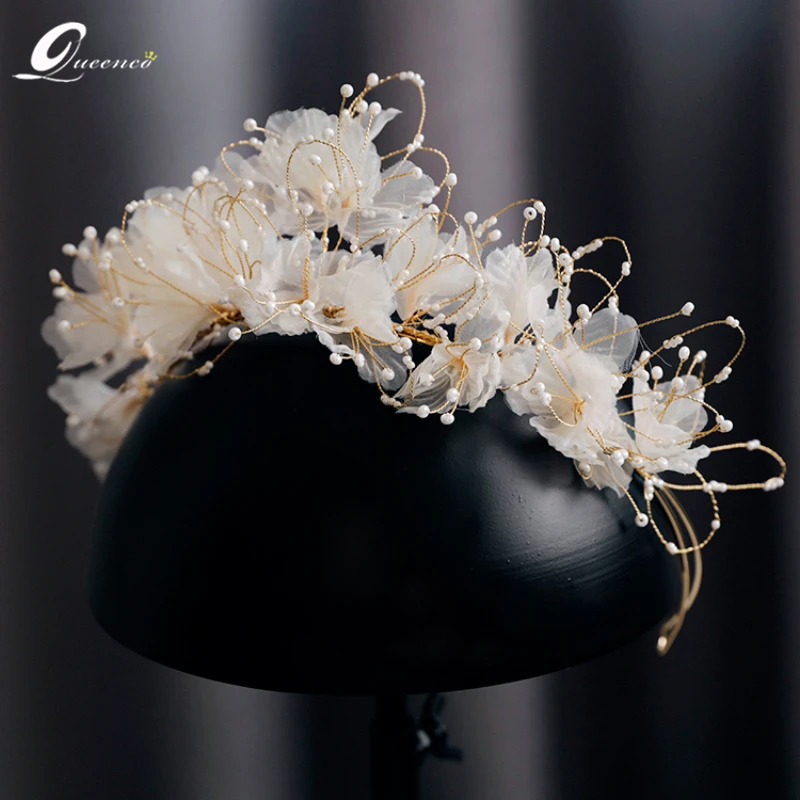 Bride Pearls Crown Wedding Hair Accessories Tiara for Girl Accessori Capelli Diadema Corona Korona Headwear Bridal Flower Crowns