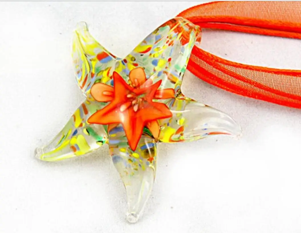 New Handmade Murano Lampwork Glass Flower Star Pendant 50*45MM Fit Necklace LL64