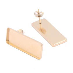 10pcs Stainless Steel Gold Earring Stud Base Rectangle 10x30mm Cabochon Bezel Trays Diy Post Setting Blanks For Jewelry Making