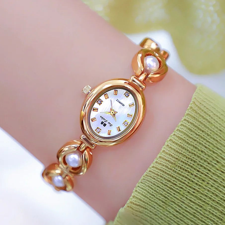 Japan Simple and Elegant Pearl Jewelry Watch Gold Silver Quartz Small Dial Steel Band Waterproof Wrist Watch for Women Relogio