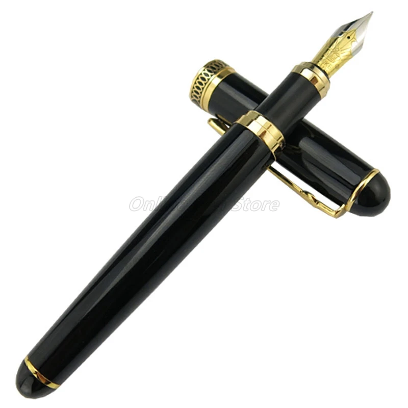 

Duke D2 Black Barrel Metal Gold Trim Fountain Pen Medium Nib Professional Stationery Supplies Writing Tool Pen Gift