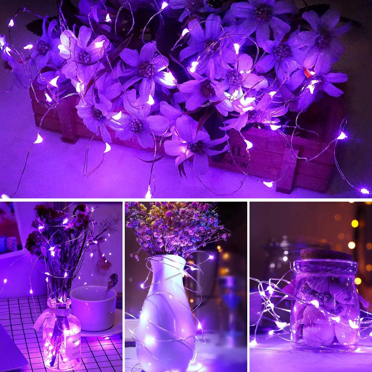 Lot de 4 lampes Led goutte d'eau à piles de 3M, Mini lampes féeriques d'intérieur avec fonction de minuterie, décoration de fête de mariage et de noël