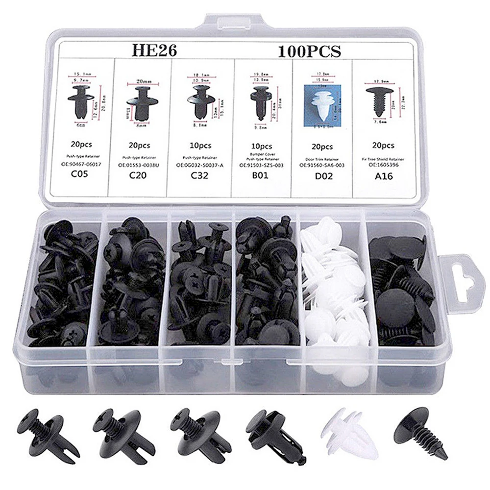 Clips de fixation automatique pour voiture, 6 tailles, 100 pièces, corps mixte, goupille de retenue, Rivet, pare-chocs, panneau de garniture de porte, Kit de fixation