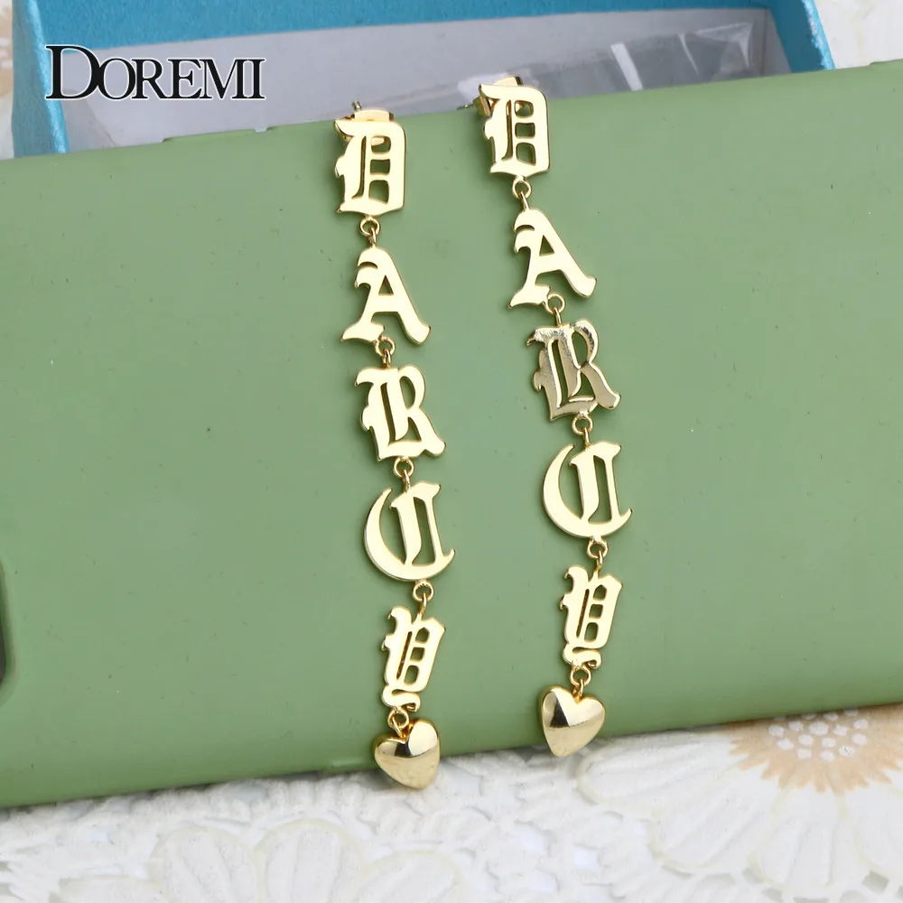 DOREMI New Custom Old English Letter Earrings Name Earring Personality Letters Dangle Earrings Women Gold Custom Jewelry