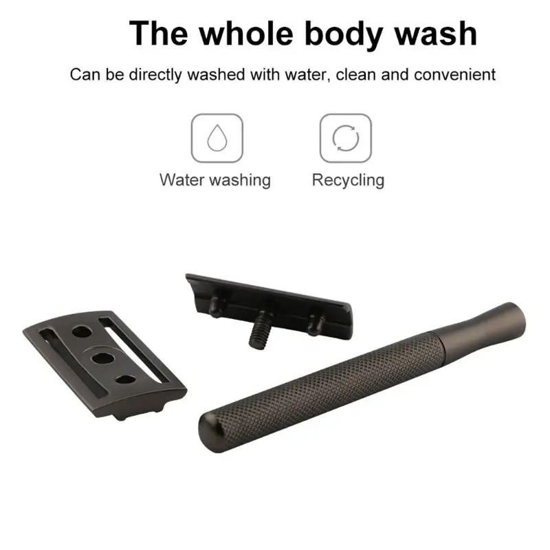 전통적인 빈티지 클래식 레트로 더블 에지 동봉 안전 면도기 미끄럼 방지 긴 손잡이 제모 수동 손 수염 면도기