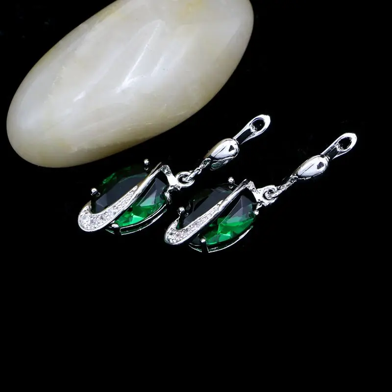925 Silver Earrings Natural Green Cubic Zirconia White Crystal Classic Party Accessories For Women
