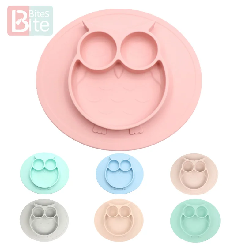 Bite Bites Baby Silicone Plate Kids Bowl Cartoon Owl Suction Bowl Dining Plate Food Grade Silicone Baby Cartoon for baby