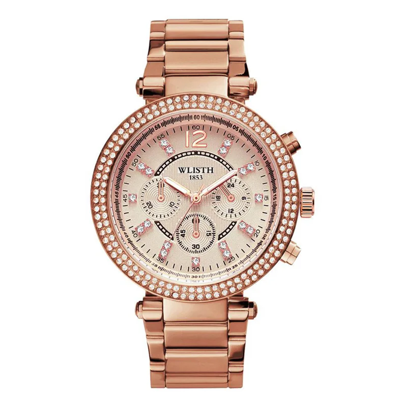 Ladies Wrist Watches Dress Rose Gold Watch Women Crystal Diamond Watches Stainless Steel Quartz Clock Women Montre Femme