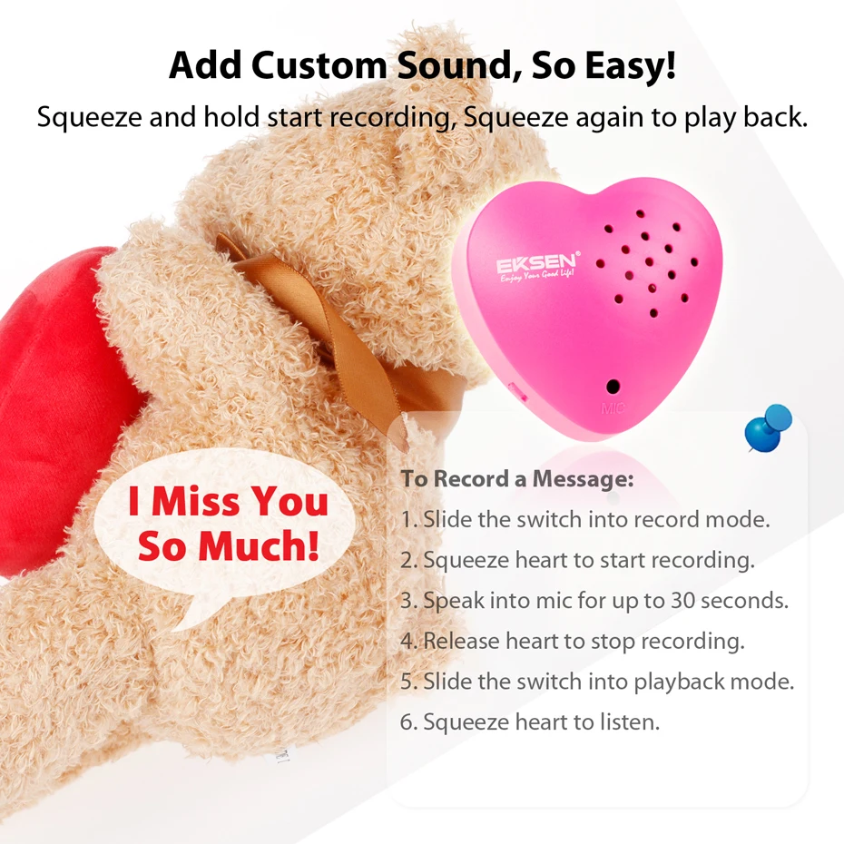 Bear Stuffed Animals with Voice Recorder Set, 30 Seconds Voice Heart Recorder Plush Bear Cute Toy with Zipper for Boys Girls