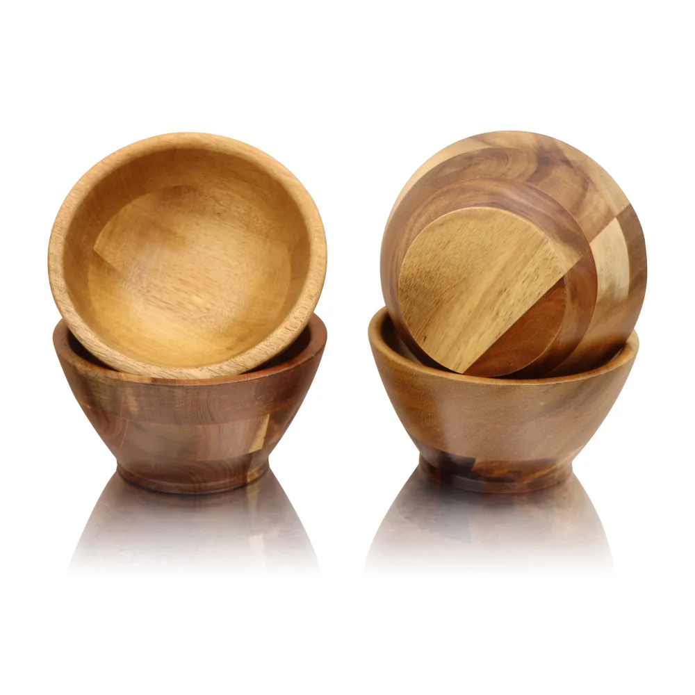 Jaswehome Natural Wooden Bowl Noodle Rice Soup Dessert Bowls Food Container Wooden Utensils Small Acacia Wood Sauce Bowls