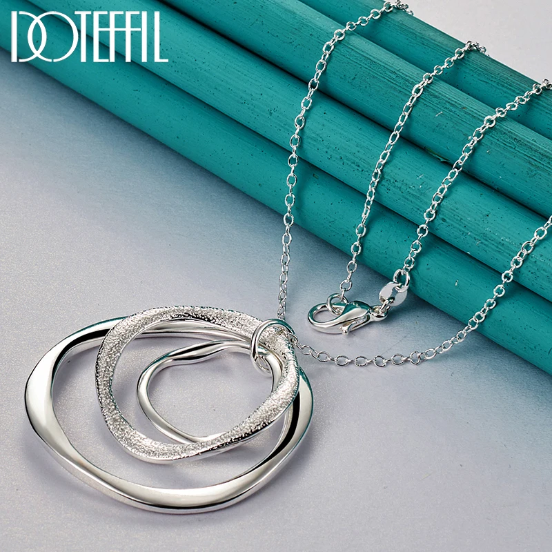DOTEFFIL 925 Sterling Silver 16-30 Inch Chain Three Circle Pendant Necklace For Women Man Fashion Wedding Party Charm Jewelry