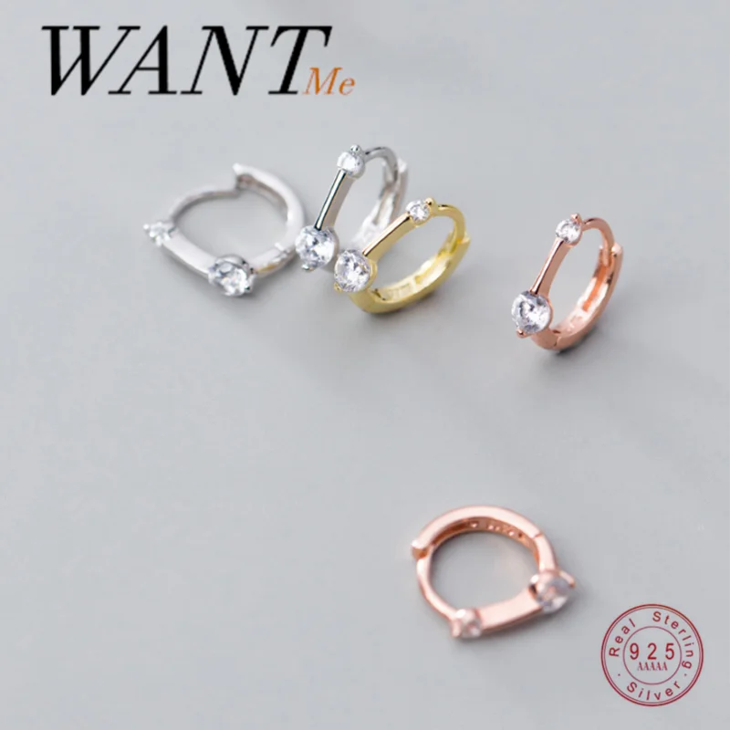 WANTME Real 925 Sterling Silver Minimalism Geometric Strips Zircon Mini Small Stud Earrings for Women Teen Unisex Jewelry Gifts