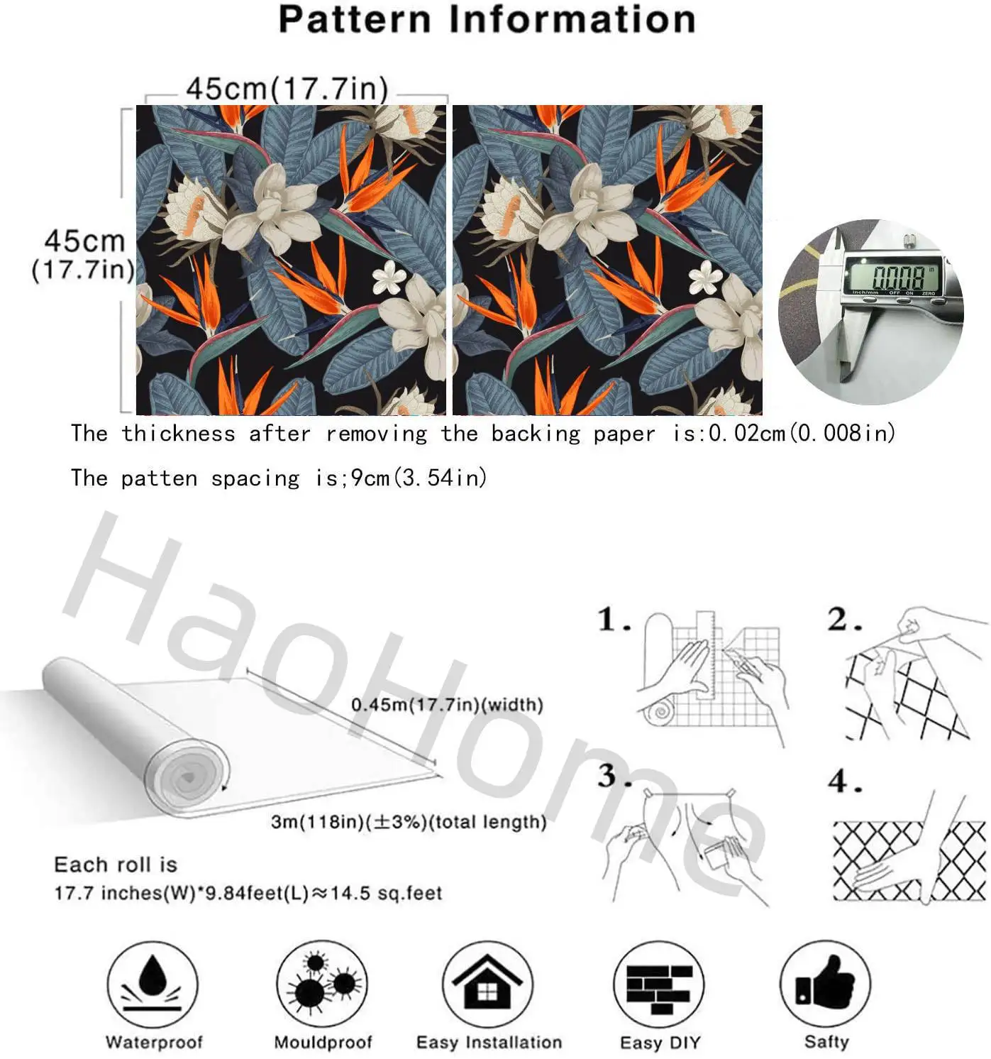 Самоклеящиеся обои С Рисунком Листьев ручной работы
