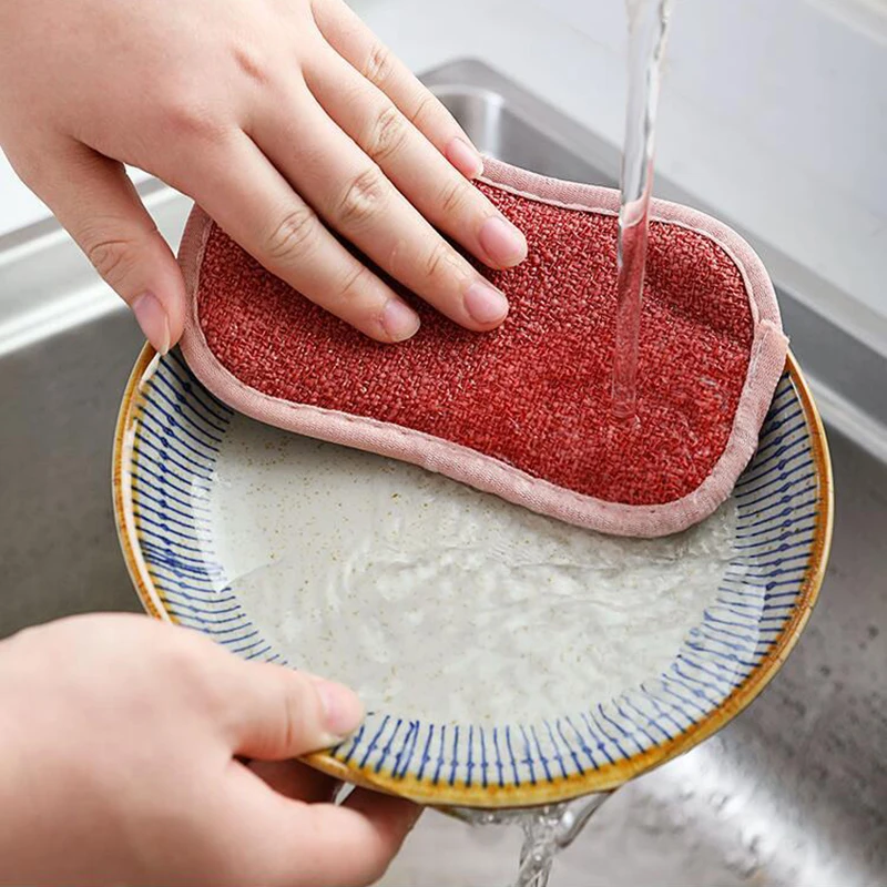 Dish Towel Home Degreasing Dish Brush Cleaning Cloth Bamboo Fiber Double-sided Antibacterial Sponge Dish Cloth Cleaning Supplie