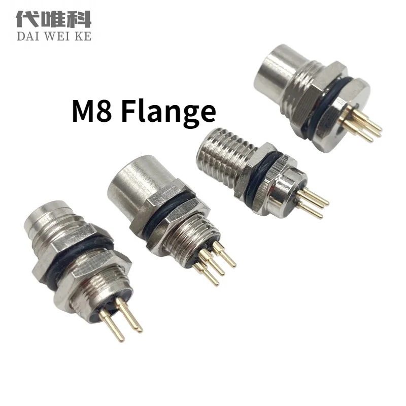 M8 Sensor Connector PCB Flange Socket Panel Front/Back Mount Waterproof Threaded Coupling Male&Female 3/4Pin A/B/D Type Eletical