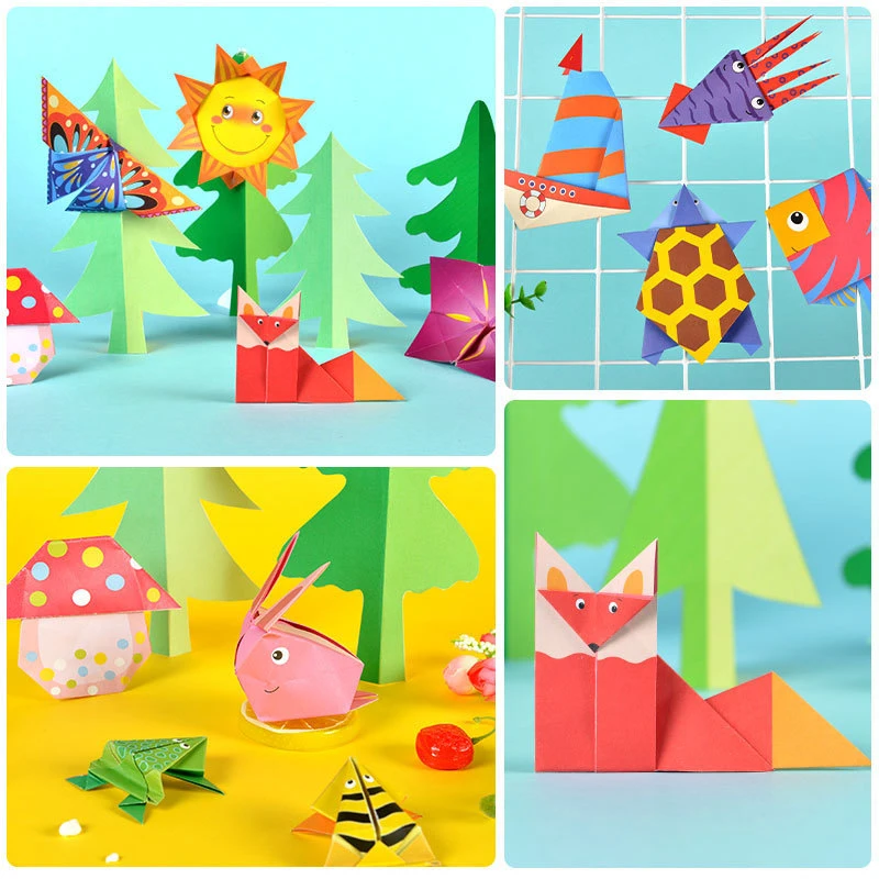 Livre Origami Double Face pour Enfants, Kit Origami 3D, Dessin Animé Animal, Papiers Origami pour Débutants, Cours d\'Artisanat Sв, Jouets de