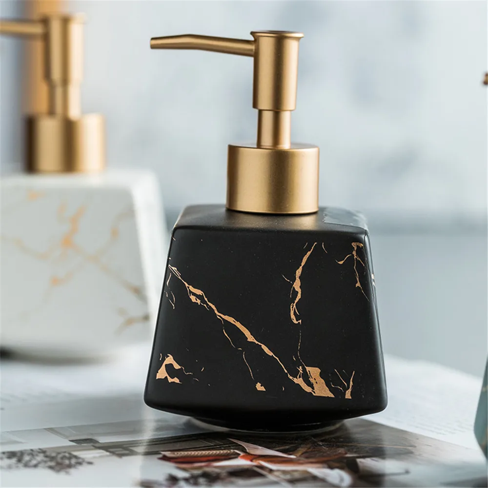 

260ml Ceramic Soap Dispenser Bathroom Square Marble Pattern Ceramic Shampoo Bottles Nordic Hand Washing Empty Refill Sub-bottle