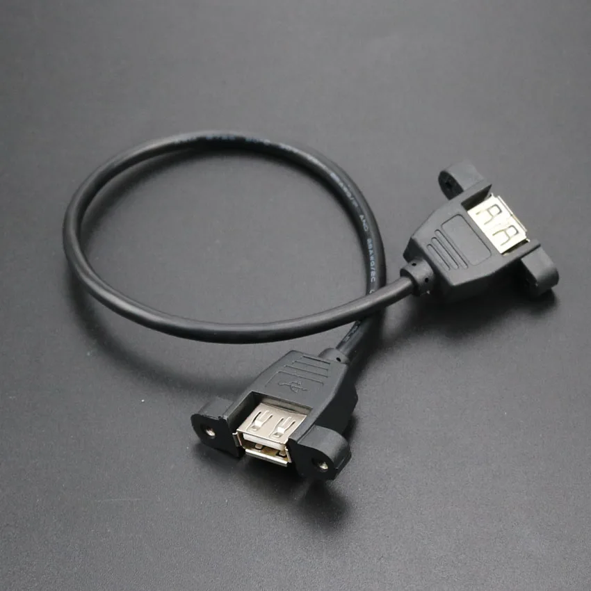 1Pcs USB 2.0 Female to Female Extension Cable with Panel Mount Screw Hole Lock Connector Adapter Connector Cable For Computer