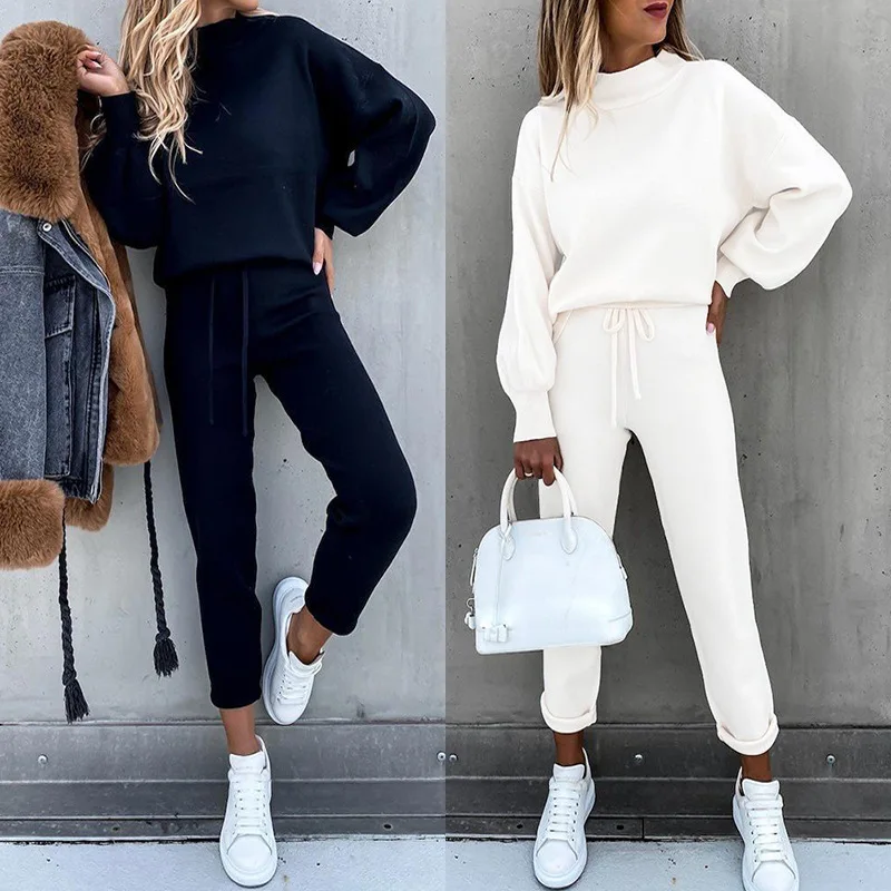 Hoodies Suit Winter Spring Solid Casual Tracksuit Women Fleece 2 Pieces Set Sports Sweatshirts Pullover Home Sweatpants Outfits