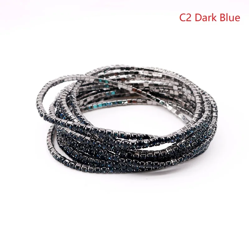 5pcs/lot 17cm Round Colorful Glittering Gun Black Metal Chains Full Rhinestones Bangle Bracelet Girl Jewelry DIY Accessories