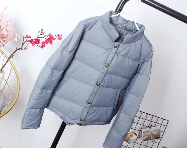 Schinteon Women White Duck Down Jacket Baseball Coat Casual Autumn Winter Short Outwear for Female Fashion