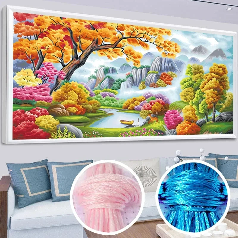 Beautiful Landscape Large Embroidery 11CT Canvas DIY Needlework Home Decor Printed Cross Stitch Kits