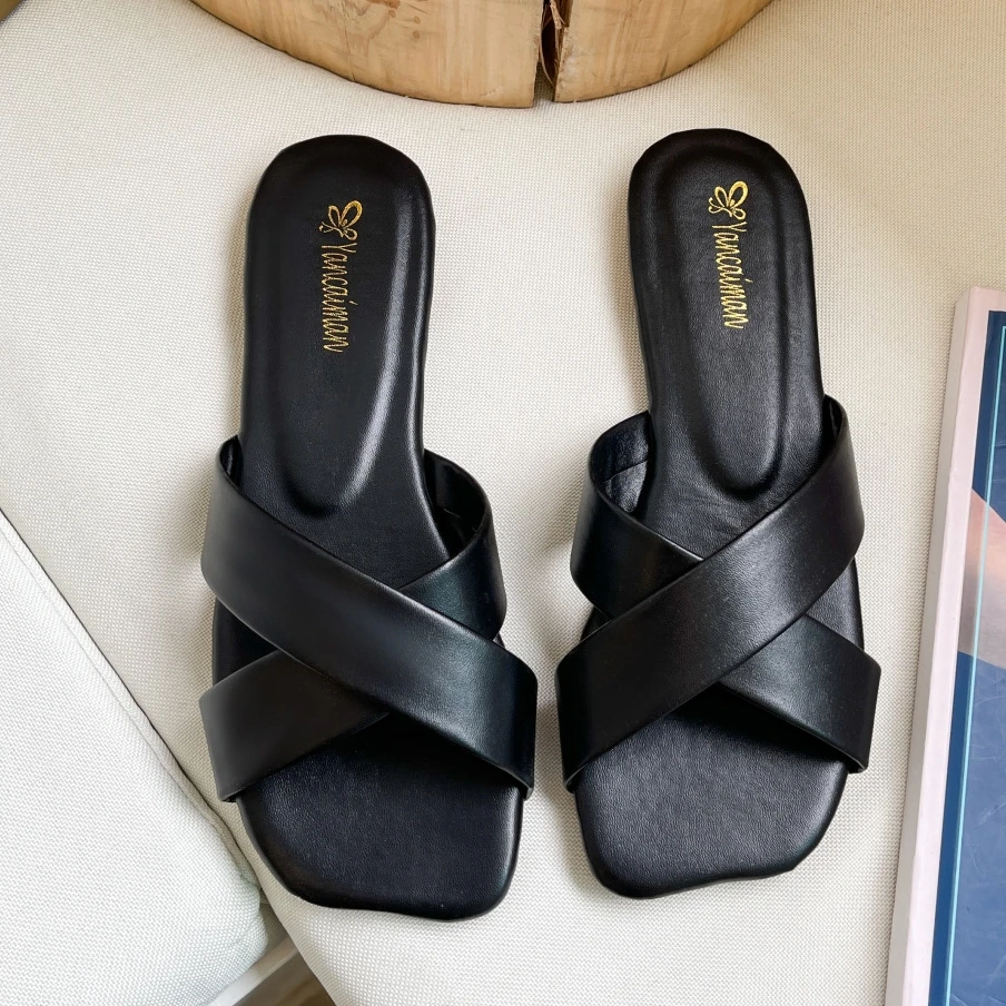 Fashion Women Slippers Summer Outdoor Cross Band Cool Shoes Ladies Flat Flip-flop Pink Black Non-slip Basic Home Sandals Slides