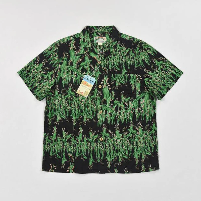 BOB DONG Lily of the Valley Cuban Collar Hawaiian Shirts Floral Short Sleeve Tee