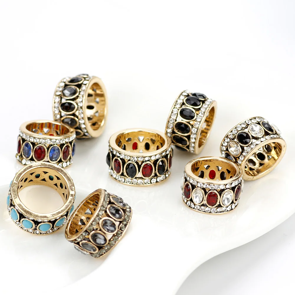 Vintage Turkish Finger Rings Women Round Oval Resin Crystal Caesar Ring Antique Gold Color Ethnic Men Wedding Jewelry Crown Ring