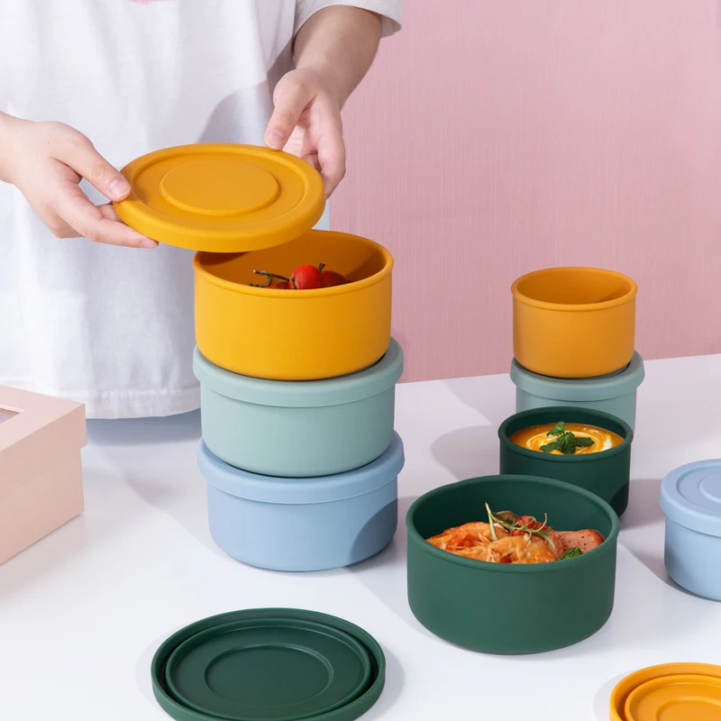 Food Grade With Lid Silicone Lunch Storage Bwol Feeding Dishes Plate Fresh-Keeping Portable Sealed Picnic Children's Tableware