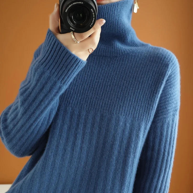 Cashmere 2021 Basic Turtleneck Women Sweaters Fall Winter Thick Warm Pullover Slim Tops Ribbed Knitted Sweater Jumper Soft Pull