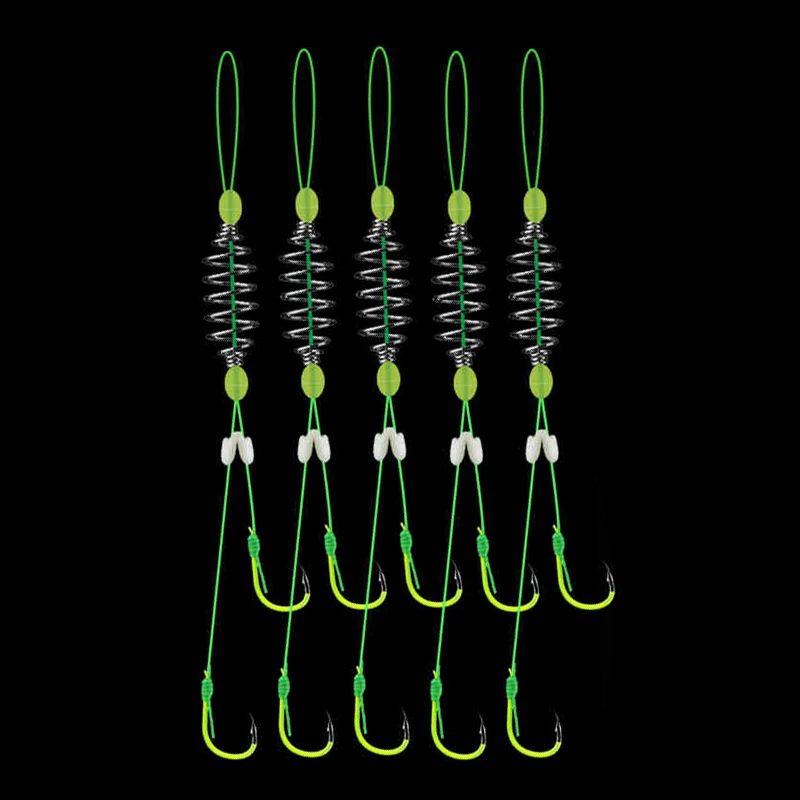 

5 Pairs/Lot Carbon Steel Fishing Hook Fluorescence Double Barbed Hook With PE line Explosion Fishhook Anzol Anti-winding J380