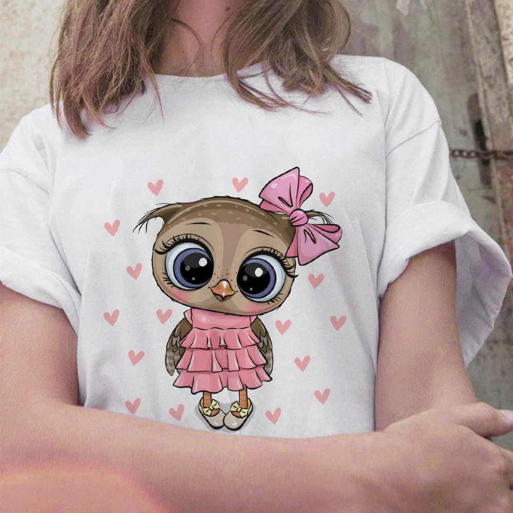 

Women t-shirts Summer harajuku owl cute graphic printed white Short sleeve Female tee tops casual O-neck ladies tops