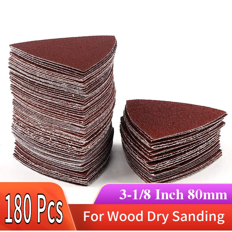 

180Pcs 80*80MM Triangular Sanding Disc Hook & Loop Sandpaper for Wood Sanding Fit 3-1/8 Inch Oscillating Multi Tool Sanding Pad