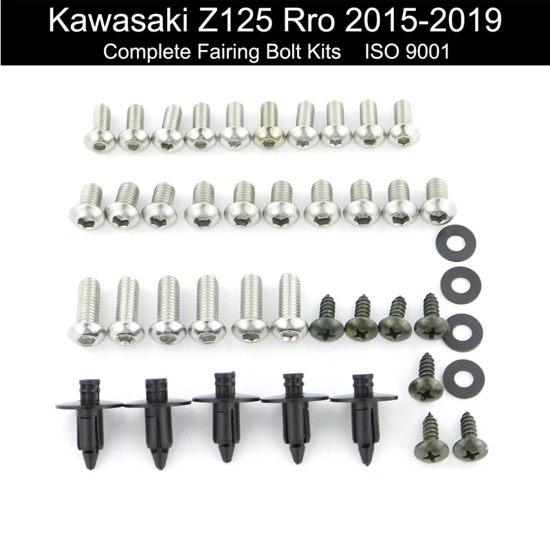 

Fit For Kawasaki Z125 Pro 2015-2017 2018 2019 Complete Full Fairing Bolts Kit Fairing Clips Nut Bodywork Screws Stainless Steel