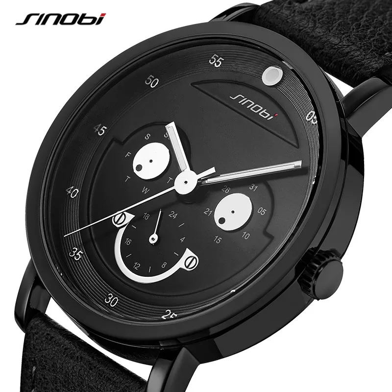 

SINOBI Original Design Men's Clown Watch Creative Smile Face Man Quartz Wrist Watches Male Calender Week Clock relogio masculino