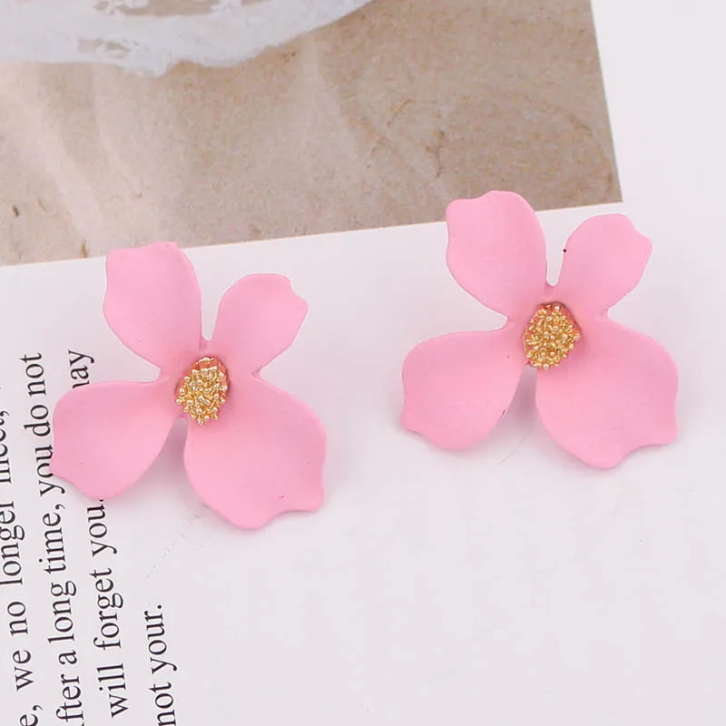 Sweet Flower Earrings For Women Fresh Four-petal Stereo Flower Stud Earrings Fashion Temperament 5 Colors Flower Earring