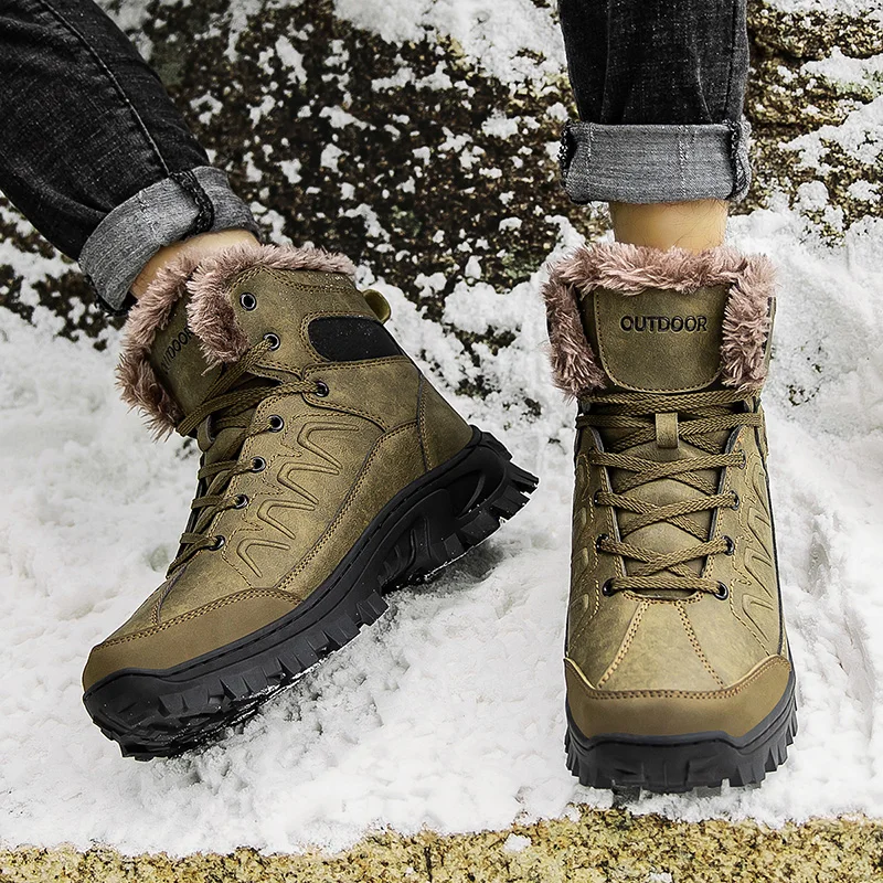 

Winter Mens Hiking Boots Couple Snow Boots Plus Velvet Warm Side Zipper Outdoor Casual Short Boots Resistance Men Cotton Shoes