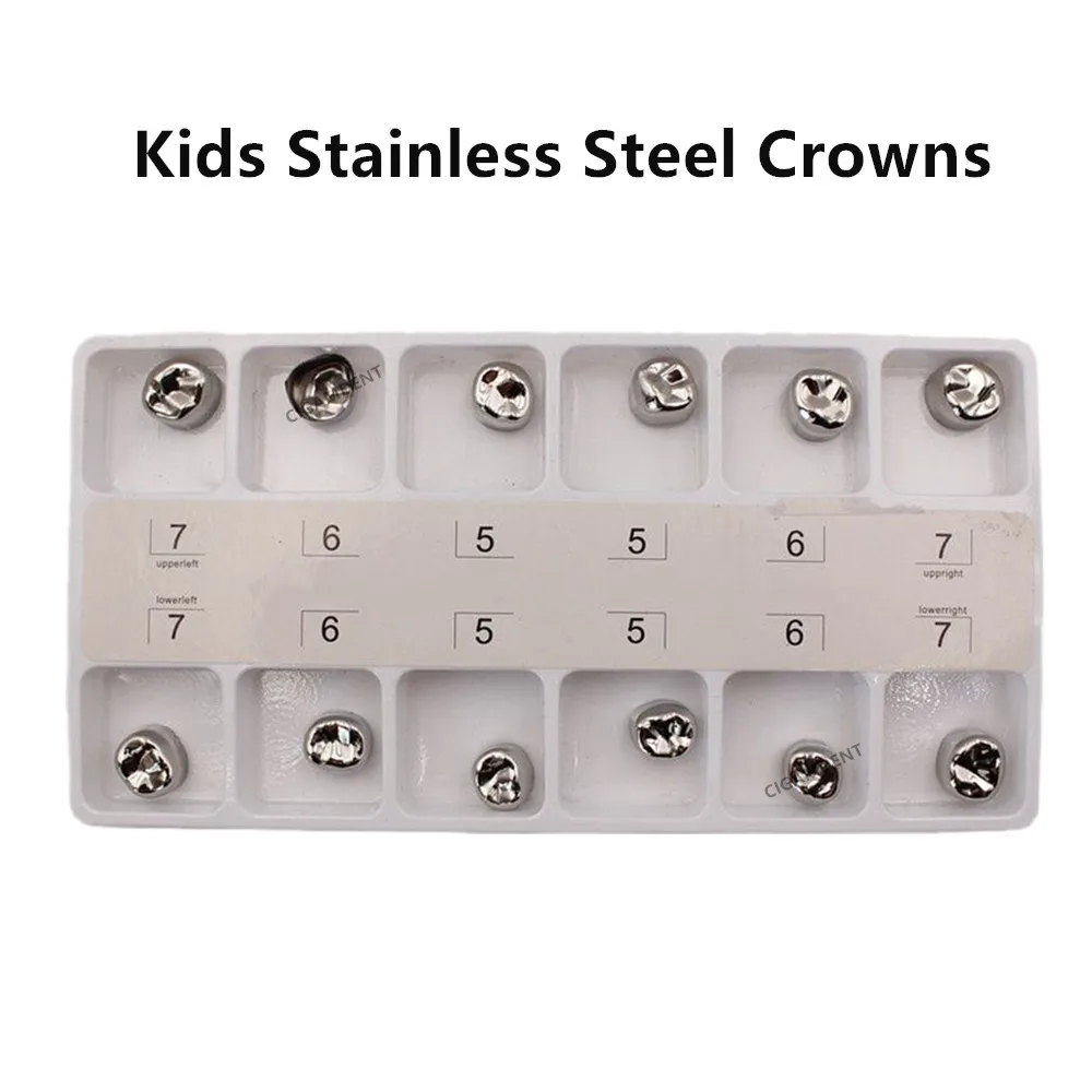 

12Pcs/Box Dental Instruments Primary Molar Crowns Adult Stainless Steel Preformed Temporary Crowns Dentistry Material