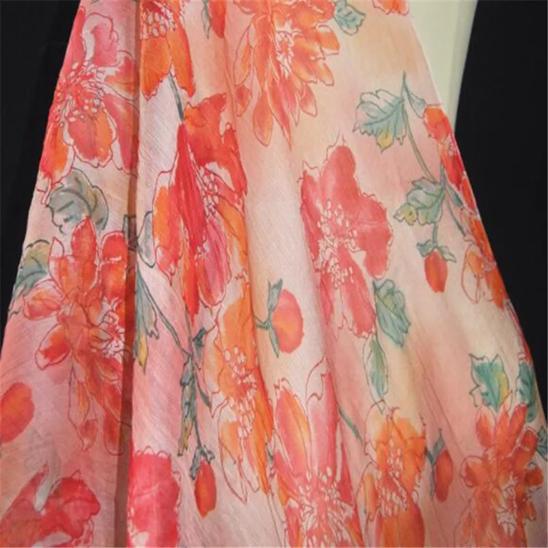 Good Material Graceful Soft Bright Big Floral 100% Pure Silk Crinkle Chiffon Fabric for Fashion Lady Spring Dress